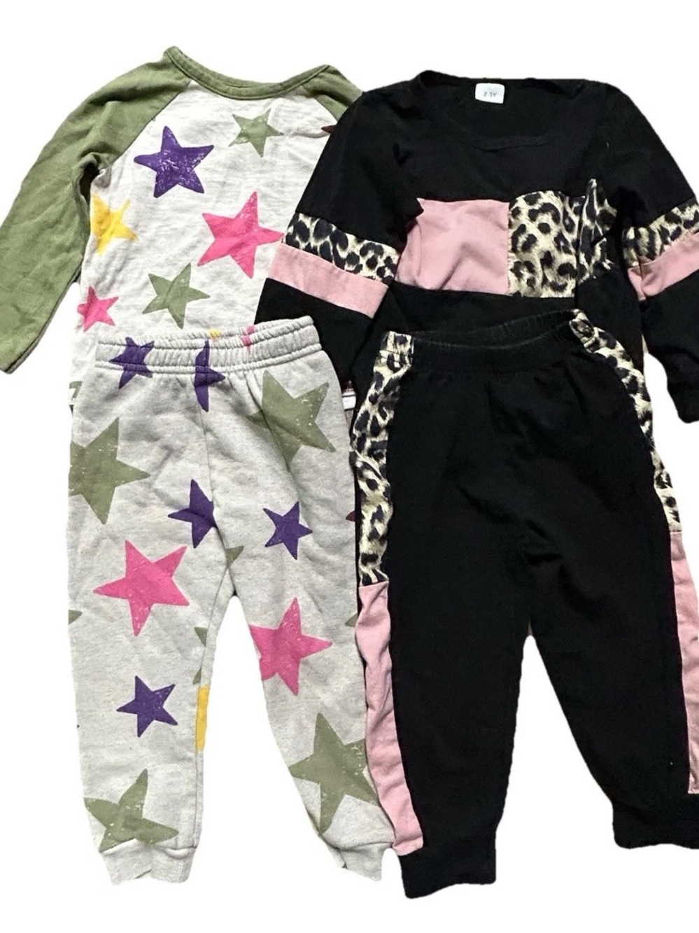 Toddler Girl Winter Matching Sets Sweatpants Stars Pink Cheetah Size 2T